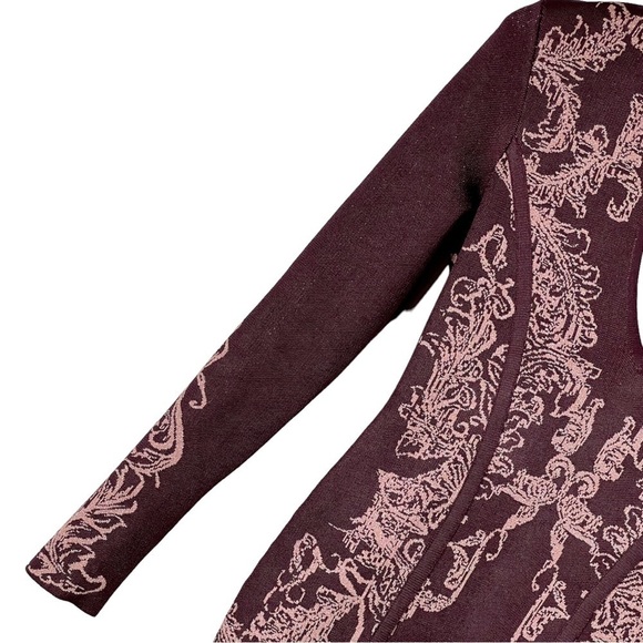 WOW WORLD OF WOMEN FLORAL METALLIC CHERRY CUTOUT LONG SLEEVE BODYCON DRESS - Picture 13 of 16